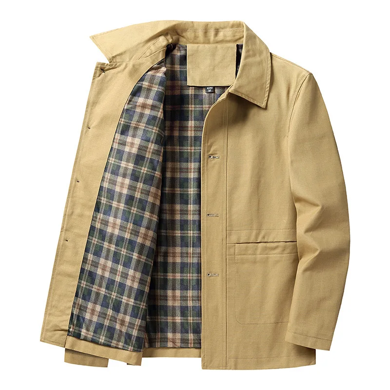 Personalized LOGO custom men's spring autumn washed cotton jacket tooling jacket lapel middle-aged and elderly