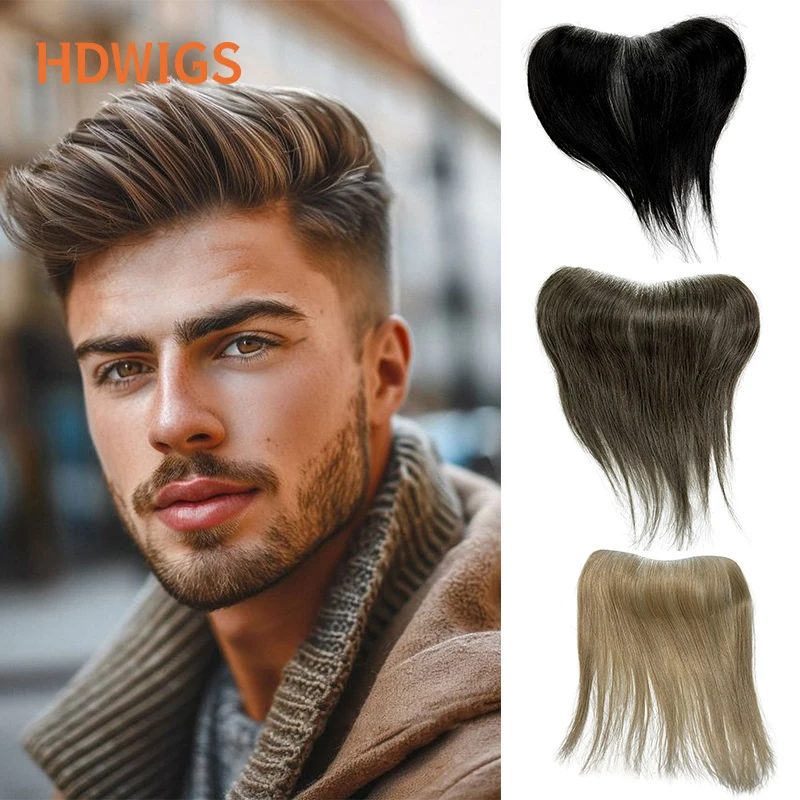 Straight Men Capillary Prosthesis Thin Skin Vloop Man Toupee Human Hair Wigs Full PU 0.08mm Natural Hairline Vstyle Hairpiece