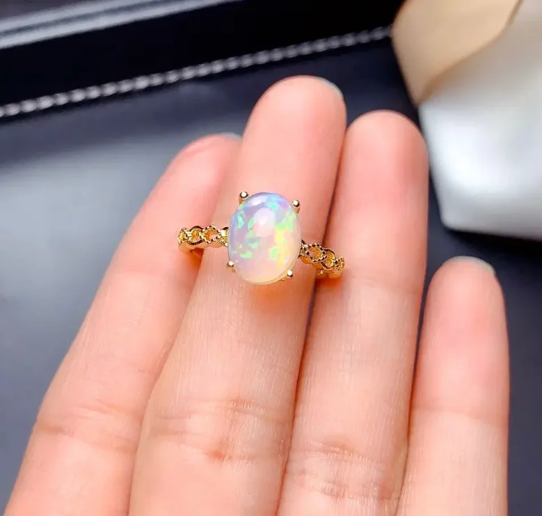 

Newest Genuine Opal Ring for Women Fine Jewelry Gift 8x10mm Size Natural Gemstone Colorful Fireworks Real 925 Silver Birthstone