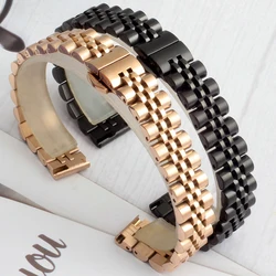 LIUFAN Stainless Steel Watch Strap 12 13 14 15 16 17 18 19 20 22MM Rose Gold Universal Type Women Metal Watch Band Bracelet