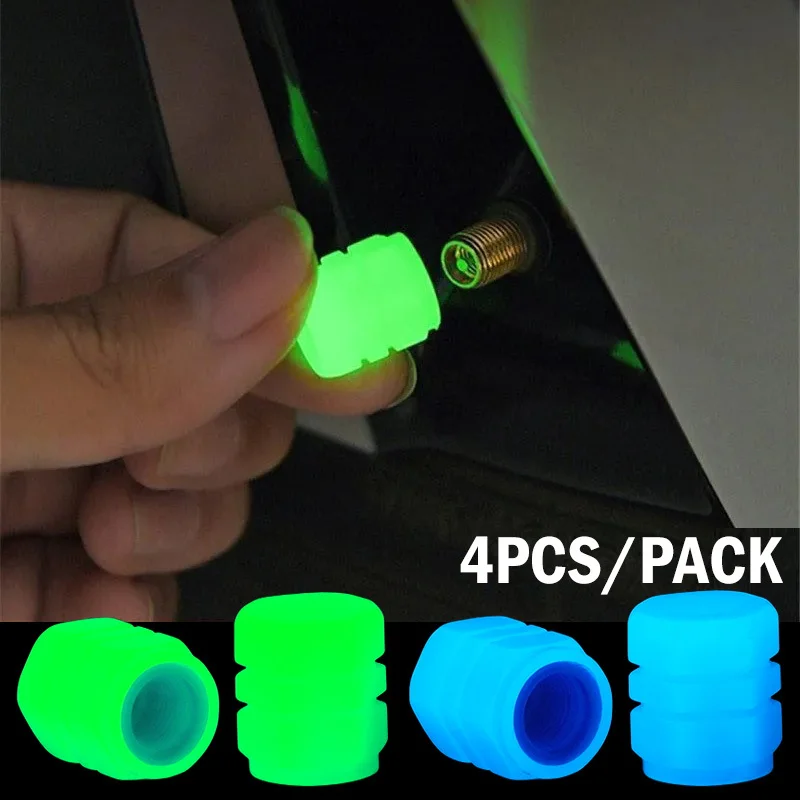 1/4Pcs Mini Luminous Tire Valve Caps Car Motorcycle Colorful Glowing Valve Cover Tire Wheel Hub Styling Decor Auto Accessories