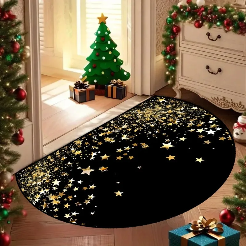 Christmas Doormat Semicircle Believe Letter NonSlip Felt Rug Reindeer Silhouette Entrance FloorMat Outdoor Indoor Welcome Carpet
