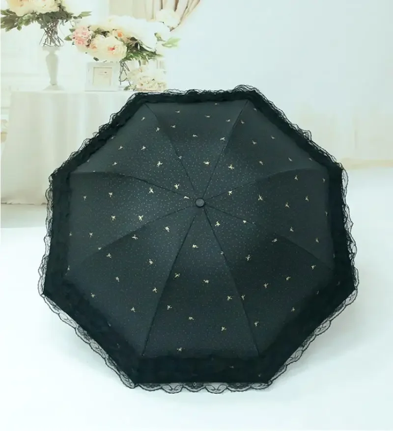 Anti Protection Windproof Strong Lace Folding Rainny Parasol Sunny Umbrella Umbrellas  Princess