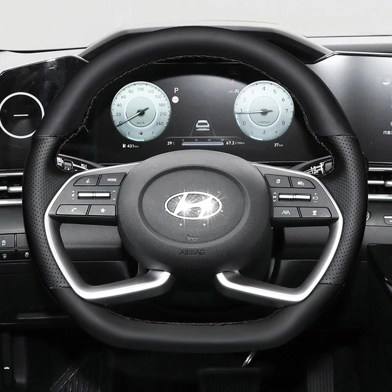 

Индивидуальный чехол на руль автомобиля из кожи с плетением, нескользящий, для Hyundai Avante, Santa Cruz, Tucson, Plug I20, Tucson CN7, для интерьера автомобиля