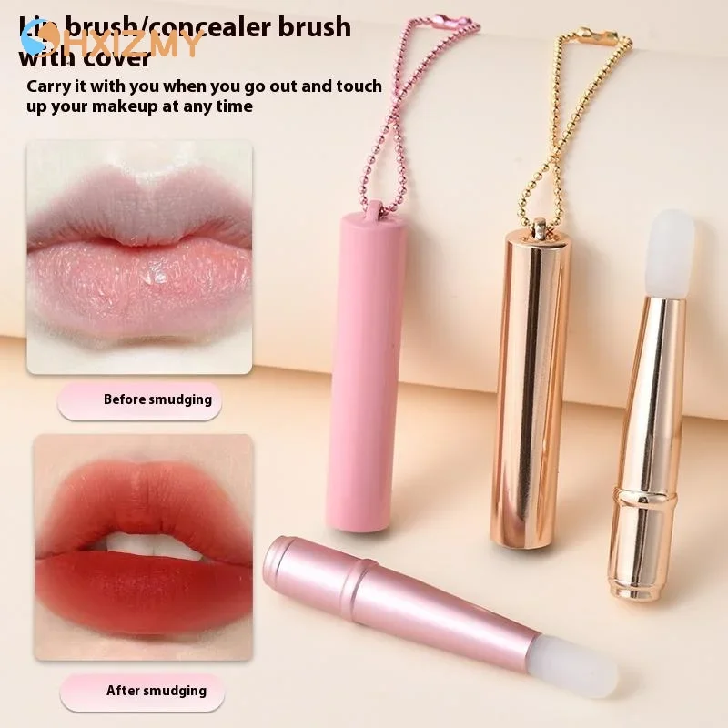 Mini cepillo de labios de silicona, cepillo corrector con cadena de cubierta, aplicador de máscara de labios, cepillo de brillo de labios, cepillo de lápiz labial, herramienta de maquillaje de belleza