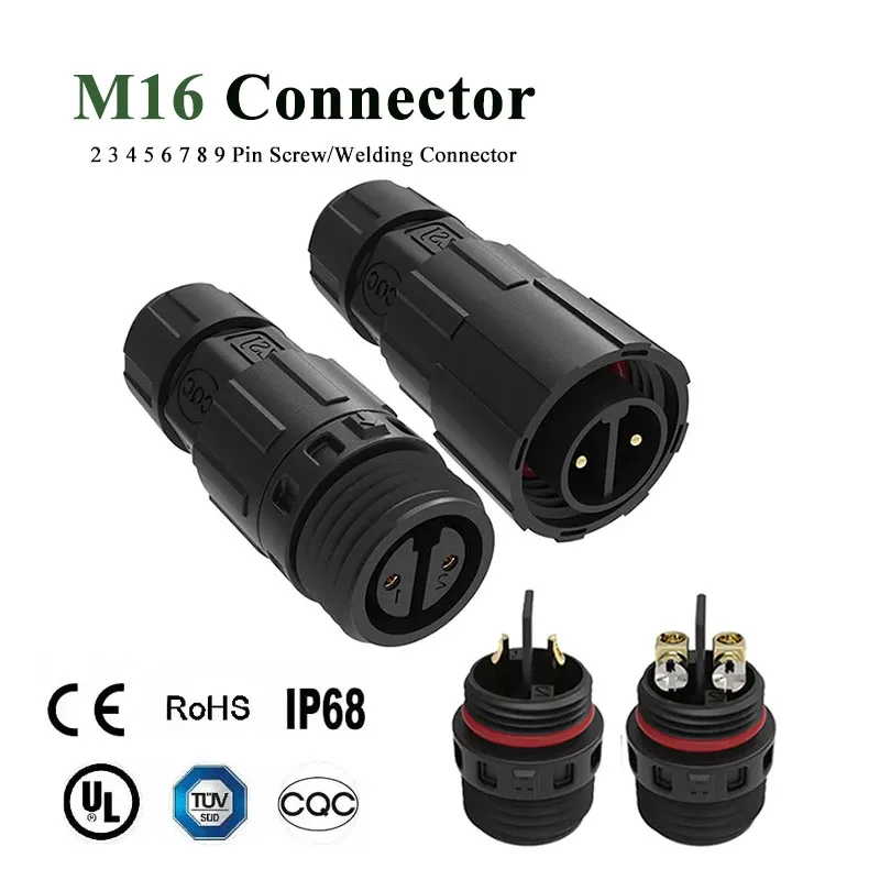 Waterproof M16 2 3 4 5 6 7 8 9 Pin Cable Connector Outdoor IP68 Screw/Welding Connector Wire Power Aviation Male Female Plug
