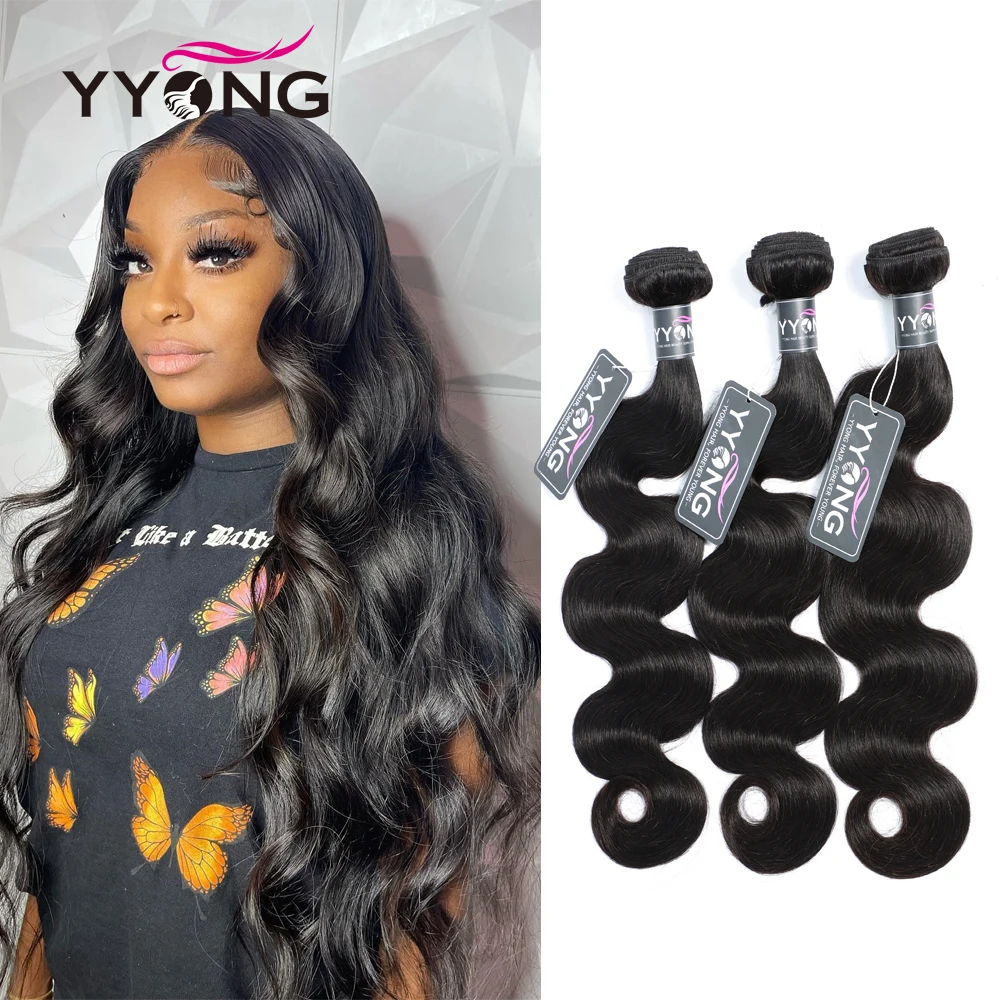 Yyong Peruvian Body Wave Bundles Remy Human Hair Extensions 1/3 Bundles Human Hair Weave Bundles 8-26 Inches