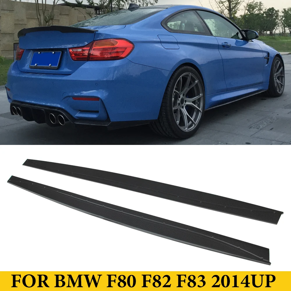 For BMW F80 F82 F83 M3 M4 2014UP Carbon Fiber Side Skirt Extension Lip Aprons Body Kit Car Styling