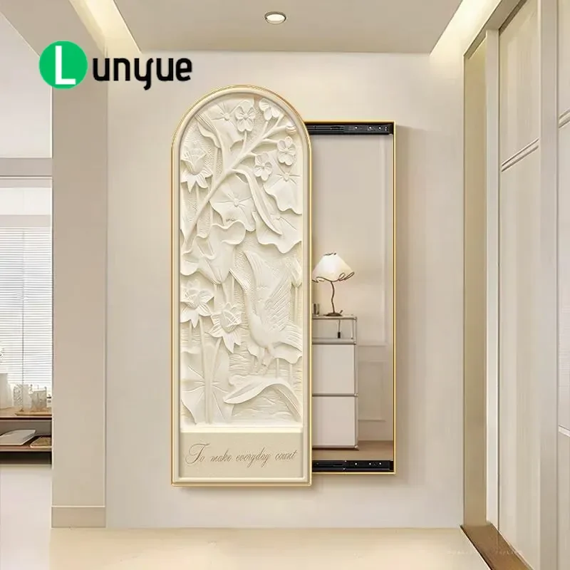 Espelho de Corpo Inteiro Estilo Creme Francês com Pintura Decorativa Deslizante Oculta para Quarto, Varanda, Arte de Parede de Alto Padrão para Decora