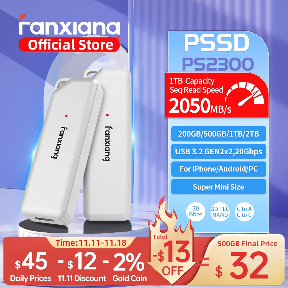 Fanxiang PS2300 Super Mini Draagbare Solid State Drive 20Gbps 2050 MB/s PSSD 1TB 2TB Externe