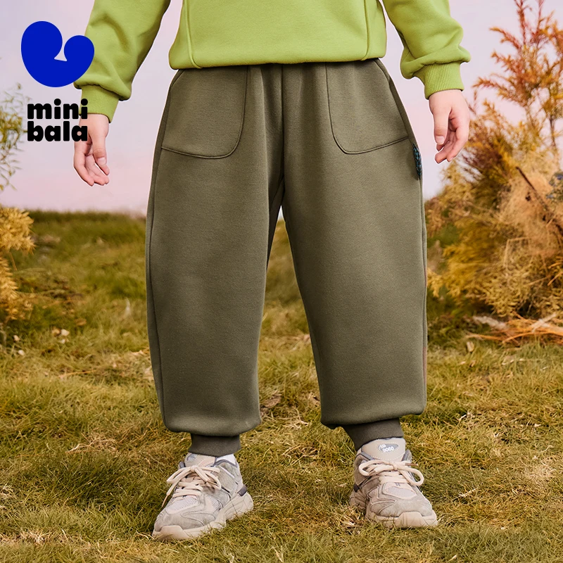 سروال أطفال صغير بالا 2025 شتاء جديد مبطن بالصوف بنطلون مريح فضفاض #4