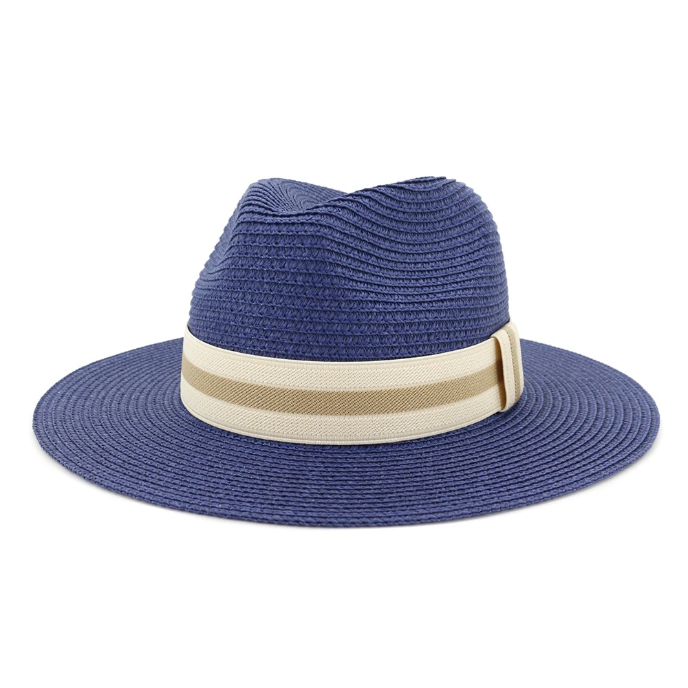

Navy Men Womens Summer Hat British Style Straw Hat Ladies Jazz Fedora Vintage Sombrero Travel Beach Panama Hat Black Brown White