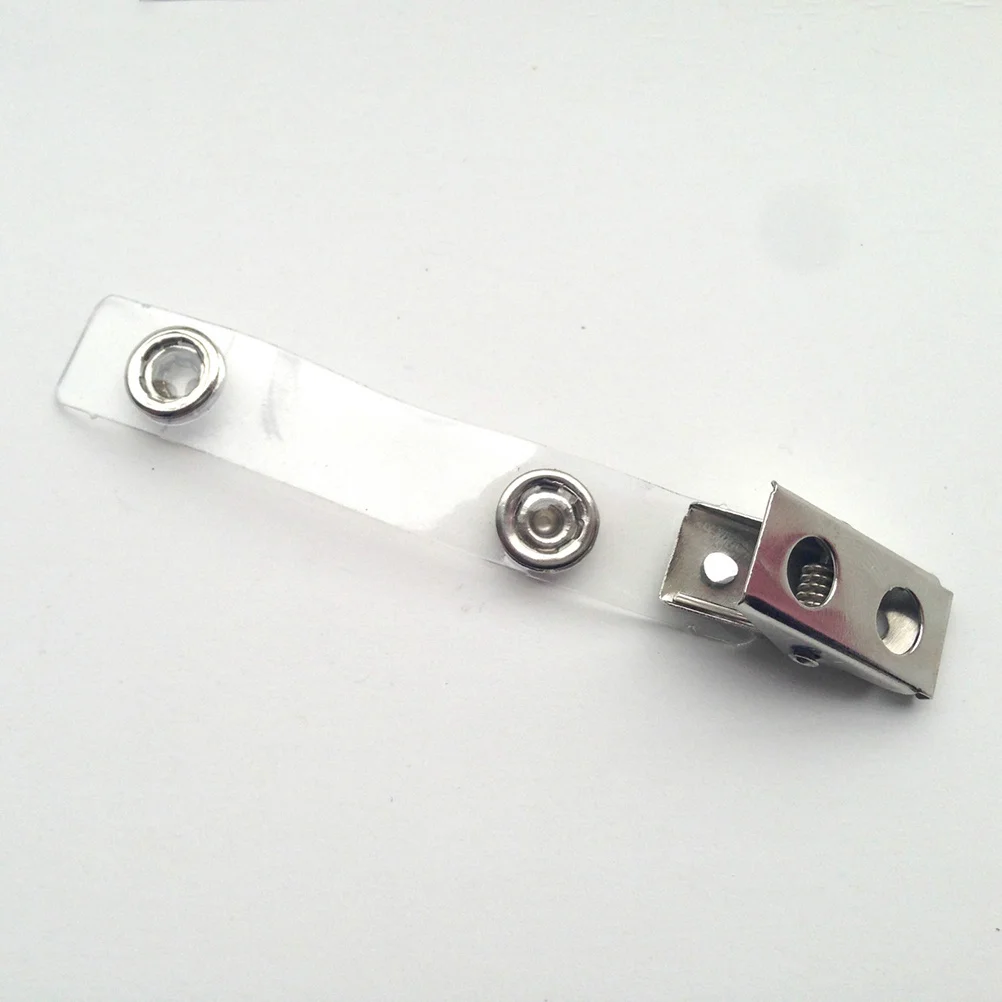 

100Pcs Id Badge Clips Metal Clear PVC Strap Tight Spring Snap Double Sided Hanging for Work Badges Name Tags Schools Trade Shows