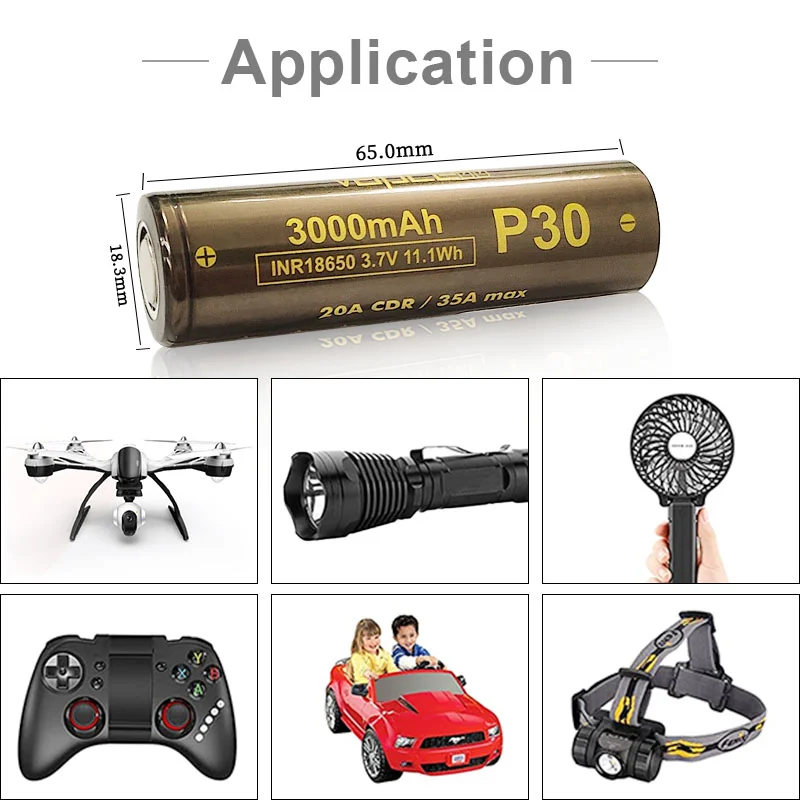 Long Cycle Life Lithium Battery Original Vapcell P30 INR 18650 3000mah 20A/35A 3.7V Battery For Flashlights Similar As HG2/VTC6