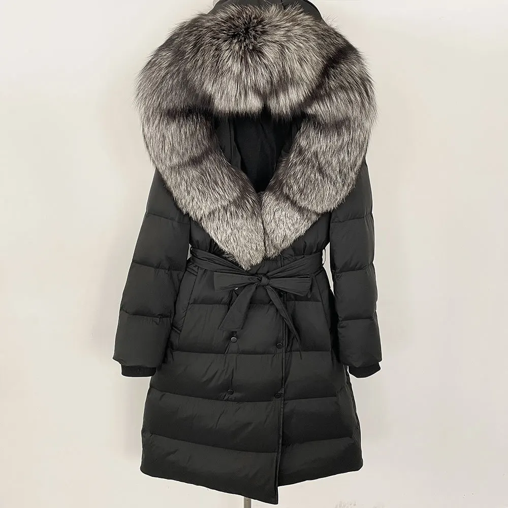 Winter new coat women's fashion fox hair hooded women's light white duck down jacket long women