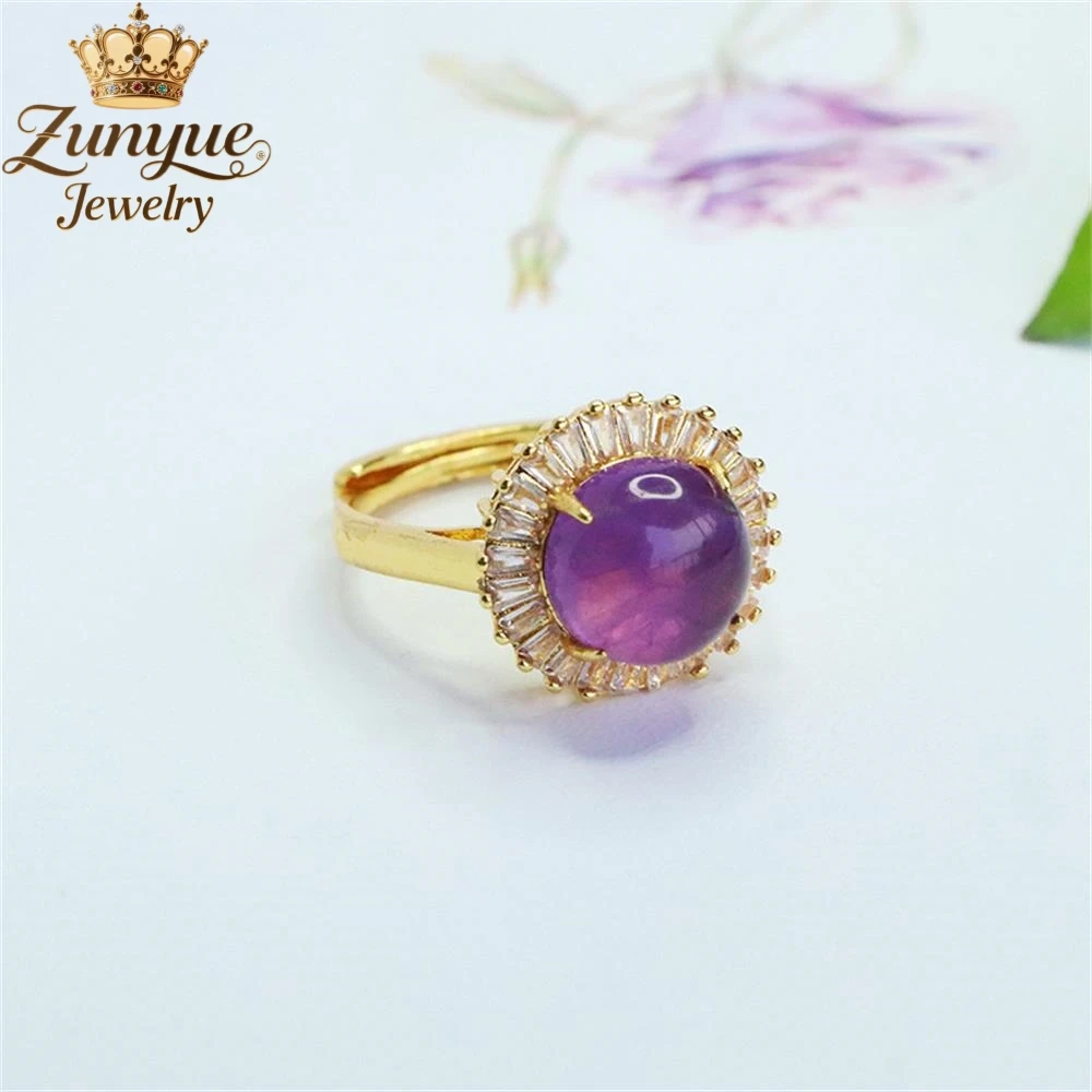 High-End Natural Amethyst Ruyi Sunflower Diamond Ring Luxury Quality Fashion Fine Jewelry Exquisite Charms Elegant Popular Gift