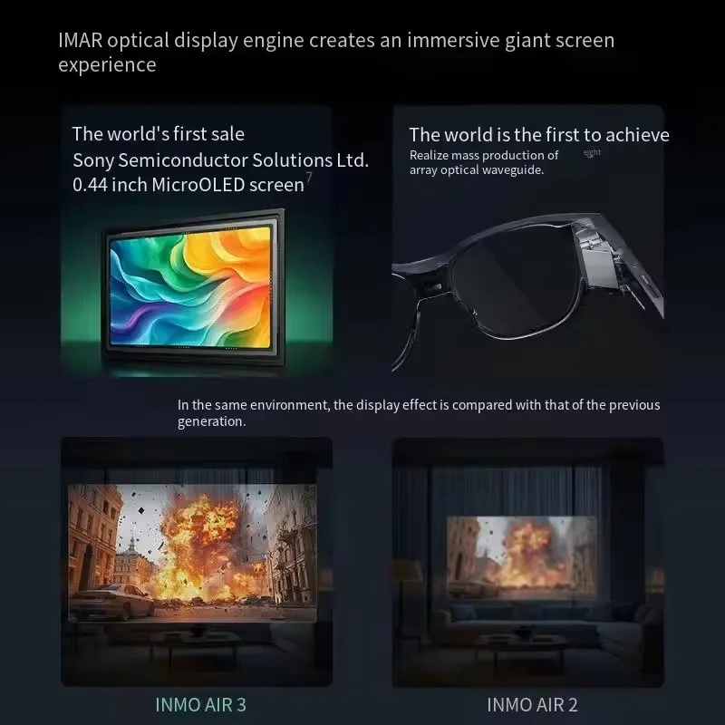 نظارات INMO Air 3 الذكية AR الجديدة بالألوان الكاملة وحدة تحكم لاسلكية حقيقية ترجمة في الوقت الحقيقي وموجه النص مع كاميرا الكل في واحد