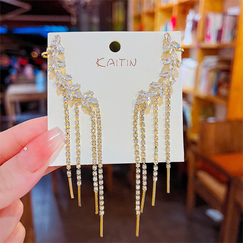 New Tassel Earrings Fairy Light Luxury Zircon Ear Clip Temperament Personality Earrings Female