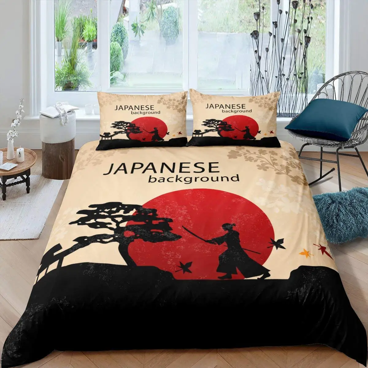 Samurai Duvet Cover Set Sunset Japanese Samurai Quilt Cover Scenery Silhouette Comforter Cover King Size 2/3pcs Twin Bedding Set