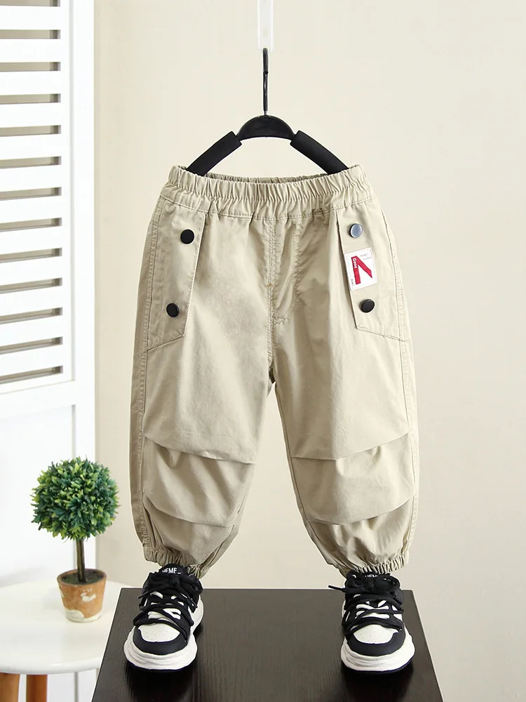 

New Cotton Boys Cargo Pants for 2-9 Years Old Khaki and black Boys Casual Sport Pants Kids Trousers Children Loose Cuffed Pants