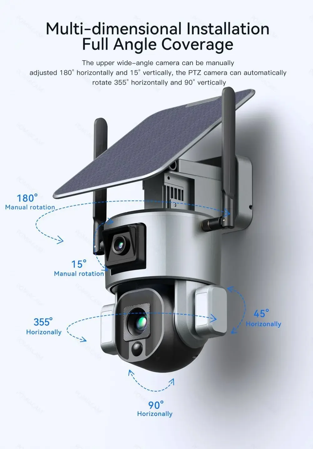 WIFI Dual camera Solar powered camera security system outdoor wireless contains 20000mah battery 4G wireless version