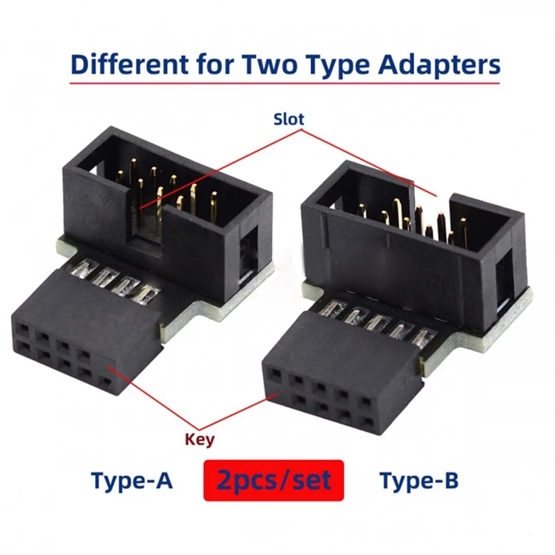 Adaptateur d'extension de carte mère, 1 jeu, coudé vers le bas et vers le haut, 90 résistant, mâle vers femelle, USB 2.0, 10 broches, 9 broches