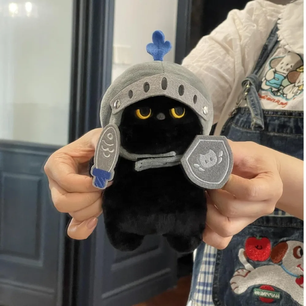 Cute Cartoon Sleep Pillow Shield Knight Cat Plush Doll Silly Cat Plush Toy Soft Cute Black Cat Stuffed Toy Kids Christmas Gift