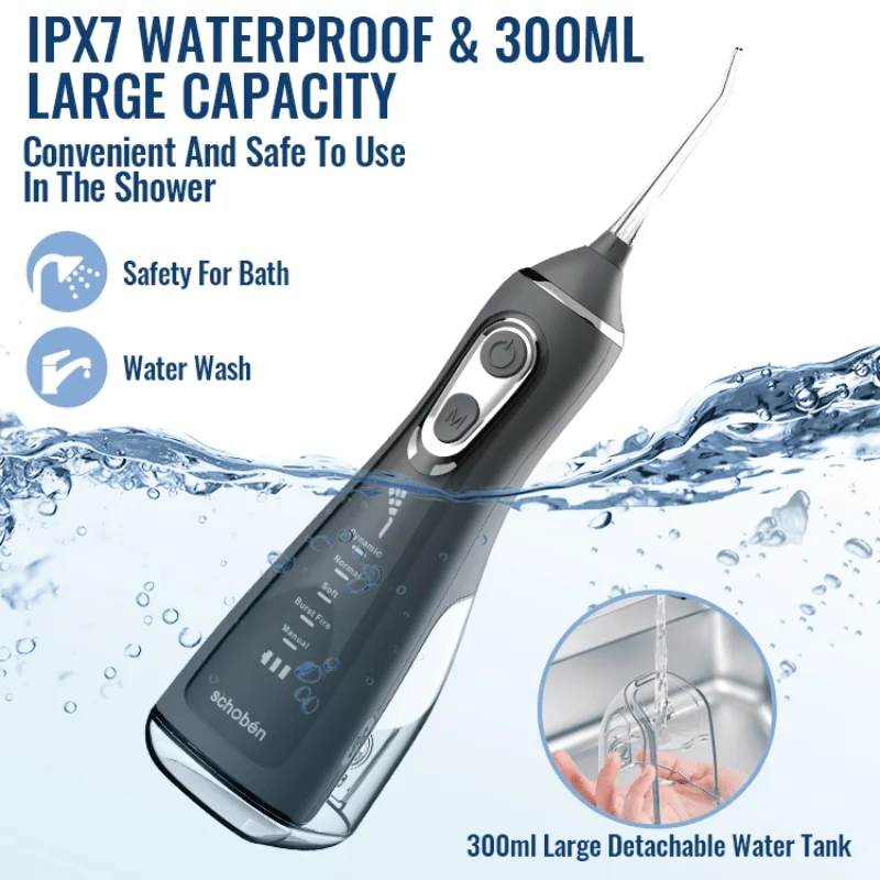 Irrigatore portatile USB ricaricabile Water Flosser dentale getto d'acqua 300ML serbatoio d'acqua impermeabile detergente per denti irrigatore dentale