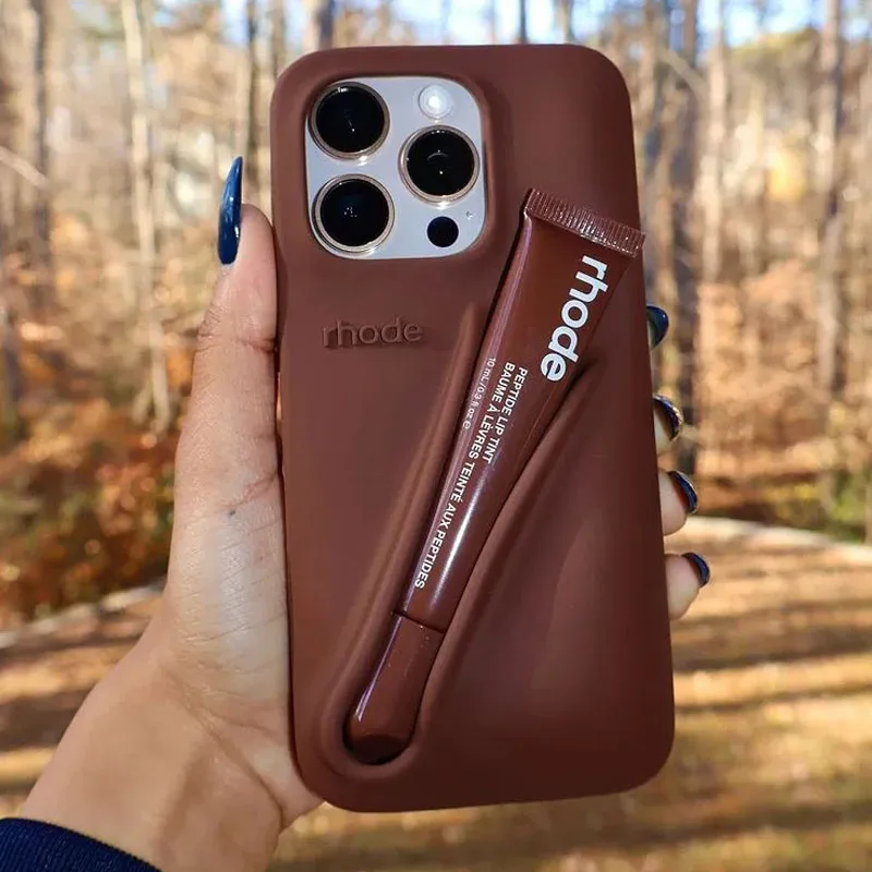 حافظة هاتف صيفية محدودة لهاتف آيفون 17 16 15 14 13 12 11 Pro Max Plus 16E حامل ملمع شفاه هوائي من السيليكون غير اللامع مع صندوق