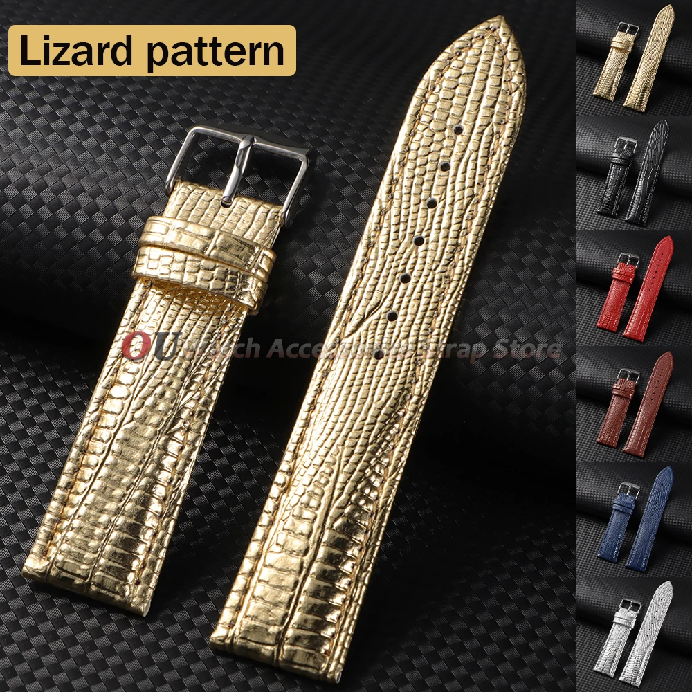 18mm 20mm 22mm Lizard Pattern Watch Strap Cowhide Watchband Universal Men Women Composite Material Business Bands Accessories