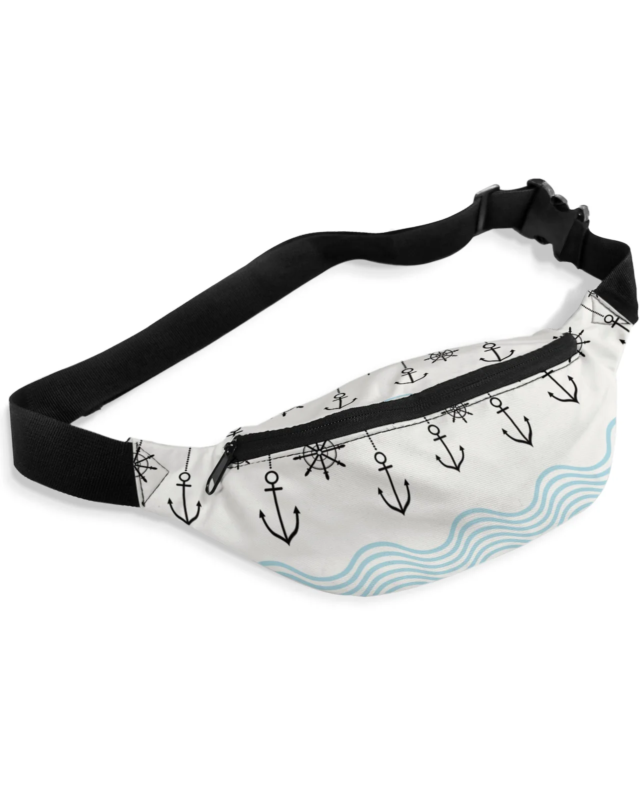 Nautical Motifs Waves Anchors Waist Packs Shoulder Bag Unisex Messenger Bag Casual Fashion Fanny Pack for Women