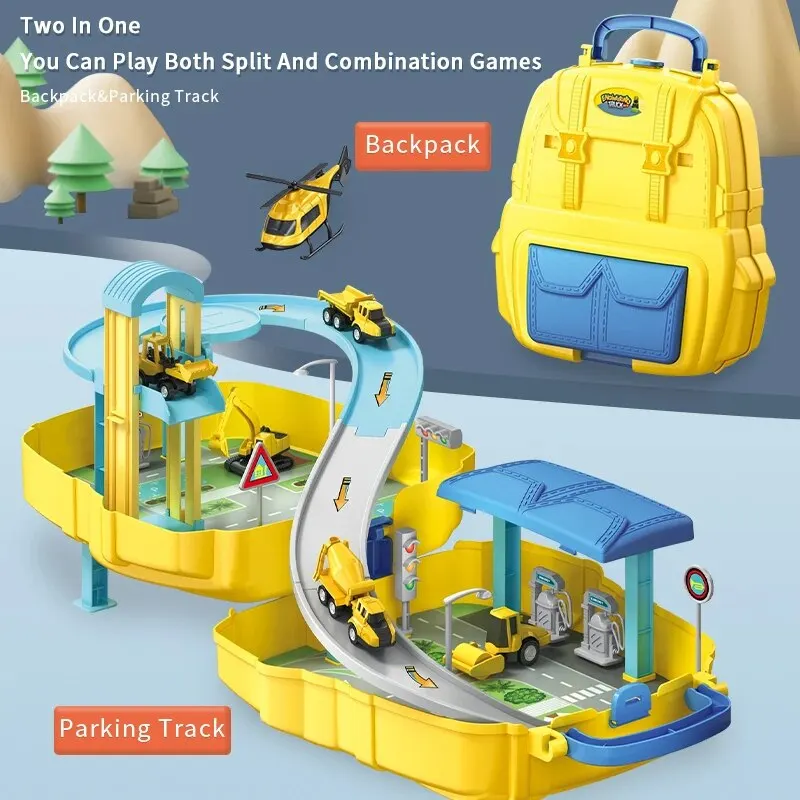 2-in-1 Backpack DIY Vehicle Strong Construction and Parking Lot . Alloy Car Dual Handbag Backpack Easy Carry Play Time