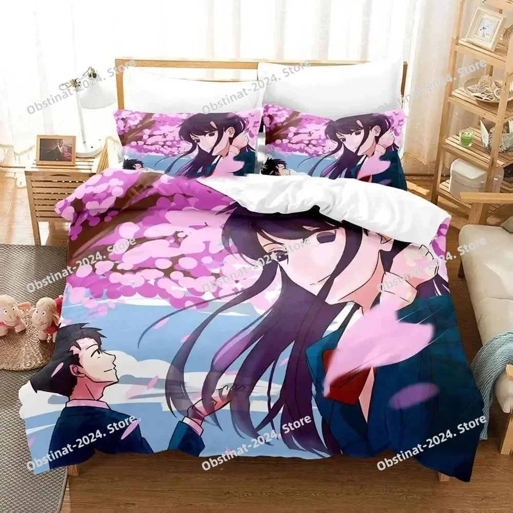 

Anime Komi Can't Communicate Bedding Set Printed Bed Set Duvet Cover Sheet Pillowcase Bed Soft Quilt Cover Full Queen King Size