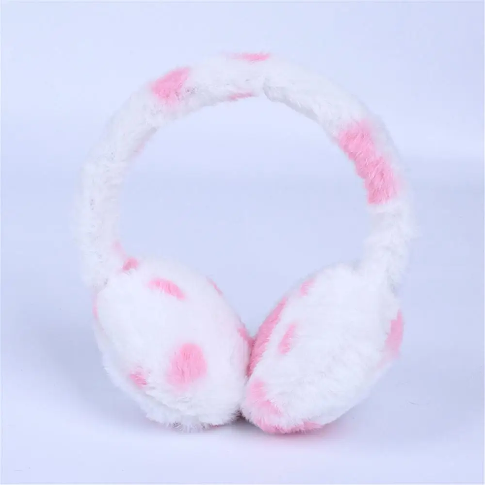 Cute Cow Print Plush Earmuffs Retractable Winter Warm Fluffy Ear Covers Cartoon Kids Ear Warmers for Boys Girls