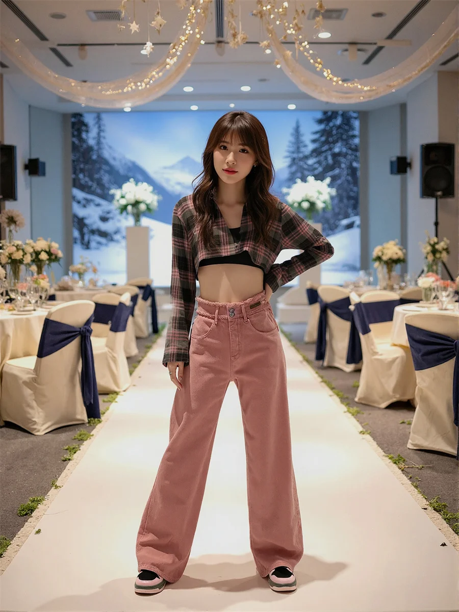 Hoge taille wijde pijpen jeans voor meisjes denim broek dameskleding herfst dames rechte pijpen Europese stijl feestkleding nachtclub casual