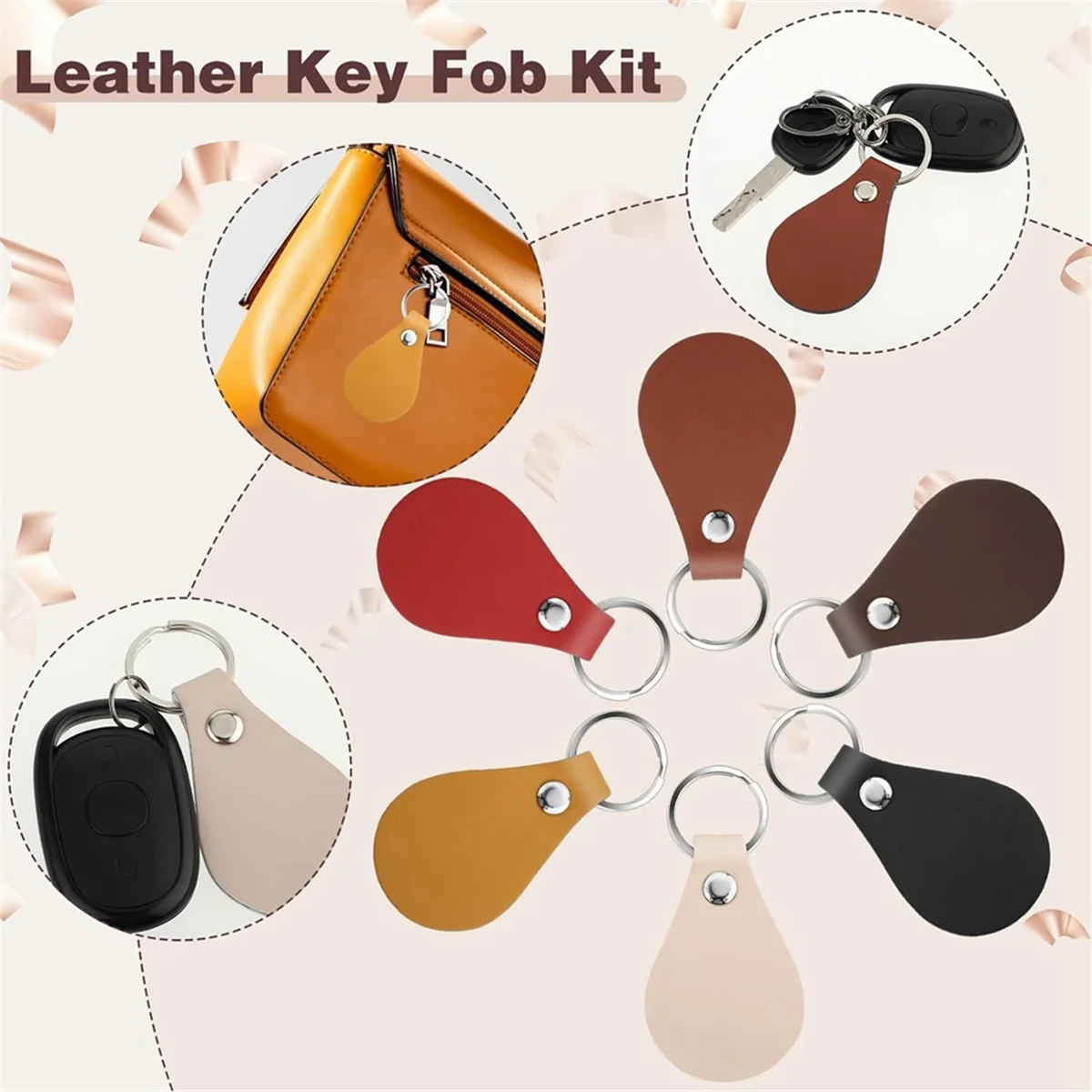 L60A 30Pcs Leather Keychain PU Leather Key Fobs with Rivets and Keychain Ring Sublimation Keychain Blanks