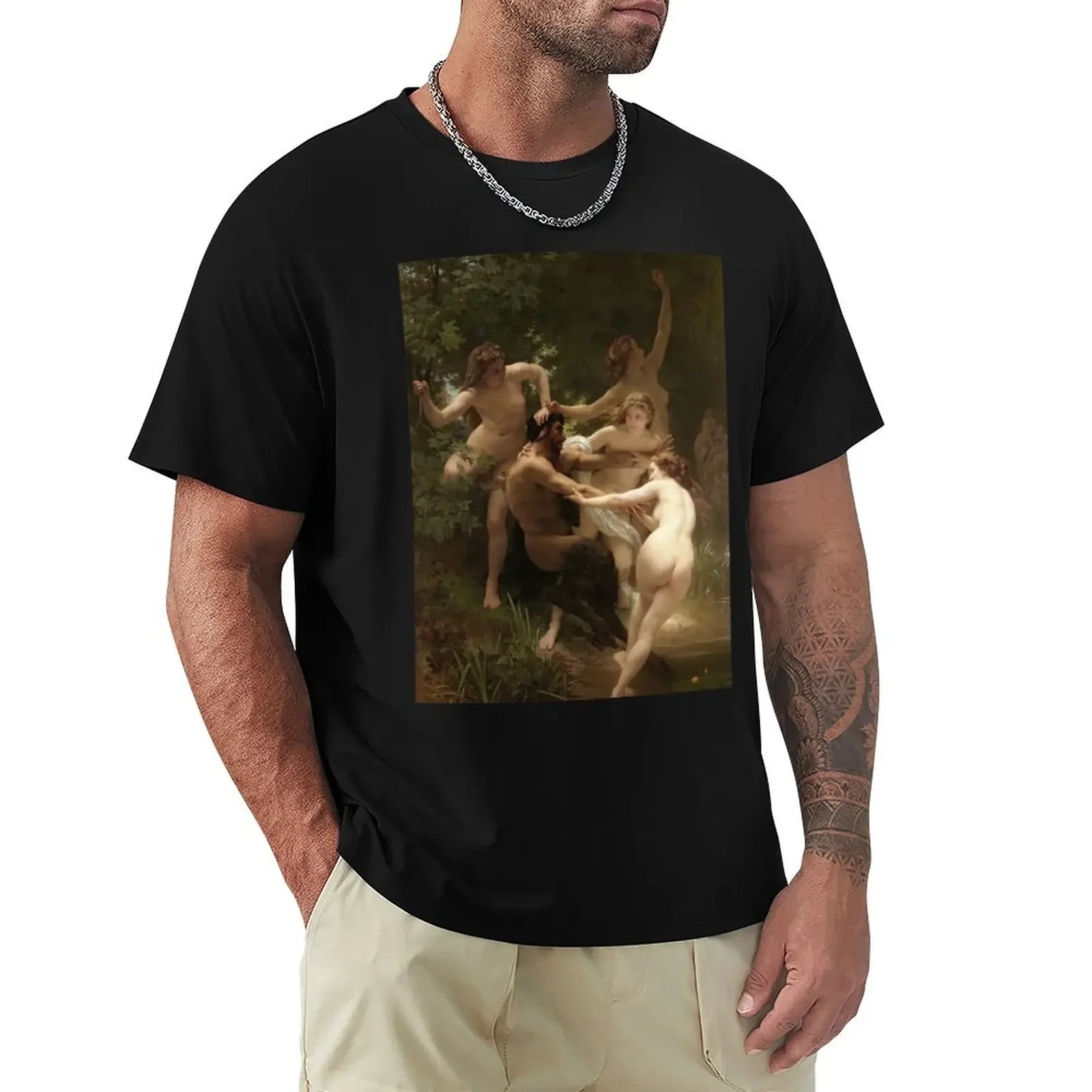 William-Adolphe Bouguereau - Nymphs and Satyr, 1873 T-Shirt sports fans plain street wear Blouse t shirts for men cotton