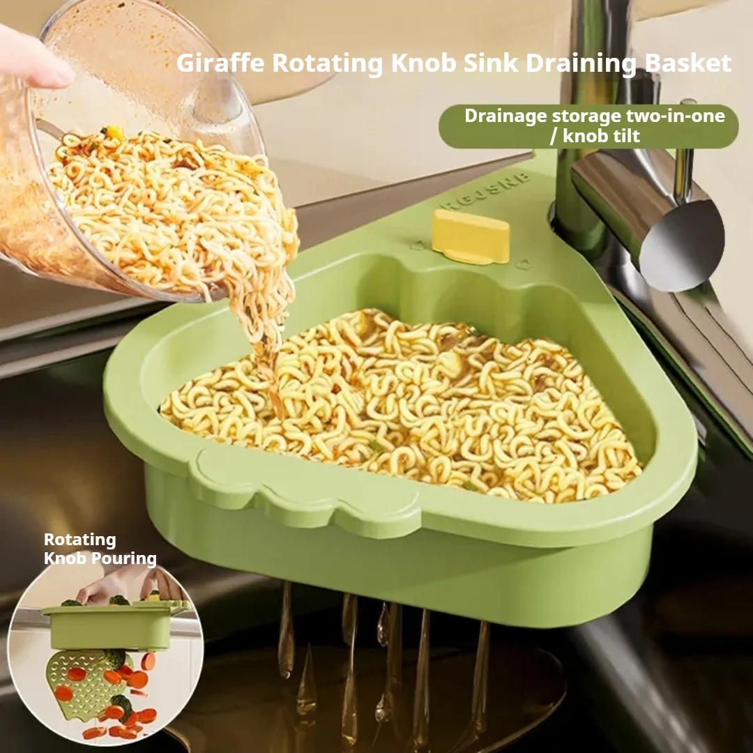 

Giraffe Triangle Drain Hanging Basket Kitchen Sink One-click Open and Close Faucet Drain Basket Vegetable Basin Storage Shelf