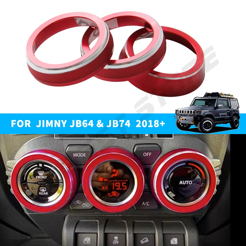 

3pcs AC Air Conditioning Knob Ring Cover Aluminum Alloy Switch Trim Ring For Suzuki Jimny JB64 JB74 2019+ Interior Accessories