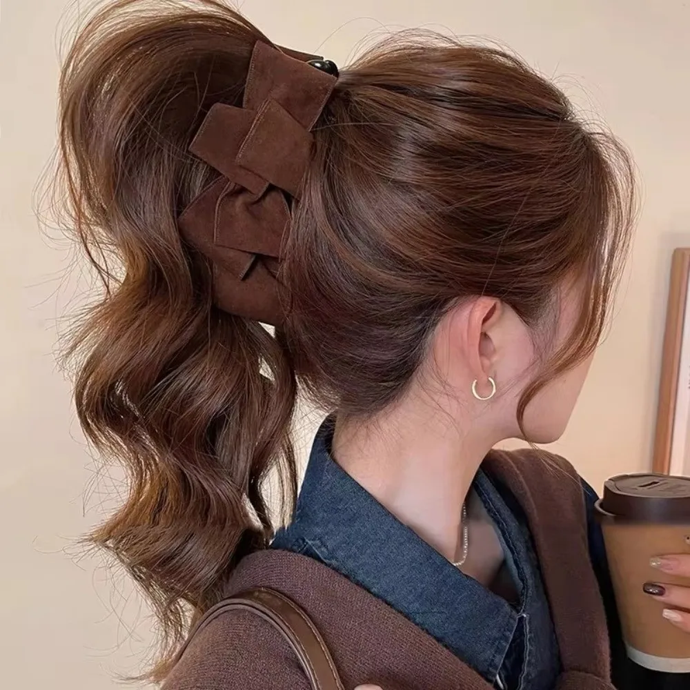 

Cute Autumn Winter Bow Banana Clip Suede Multi Layer Bowknot Hair Clip Korean Girls Hairpin Ponytail Barrettes Headwear