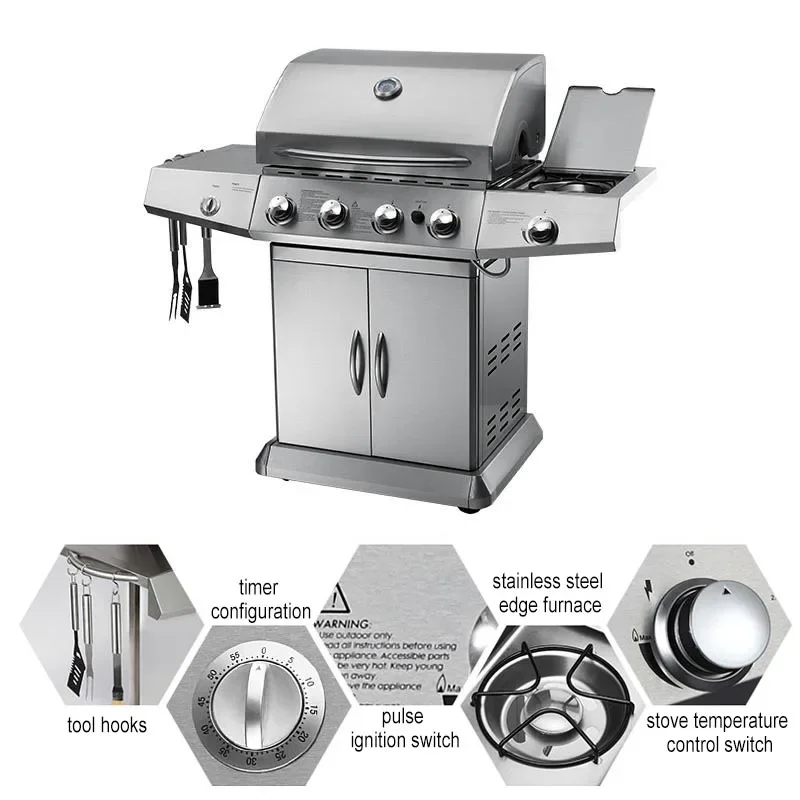 

BBQ Stainless Steel Courtyard Villa Liquefied Gas Barbecue Rack Homeuse Gas Barbecue Stove Large Barbecue