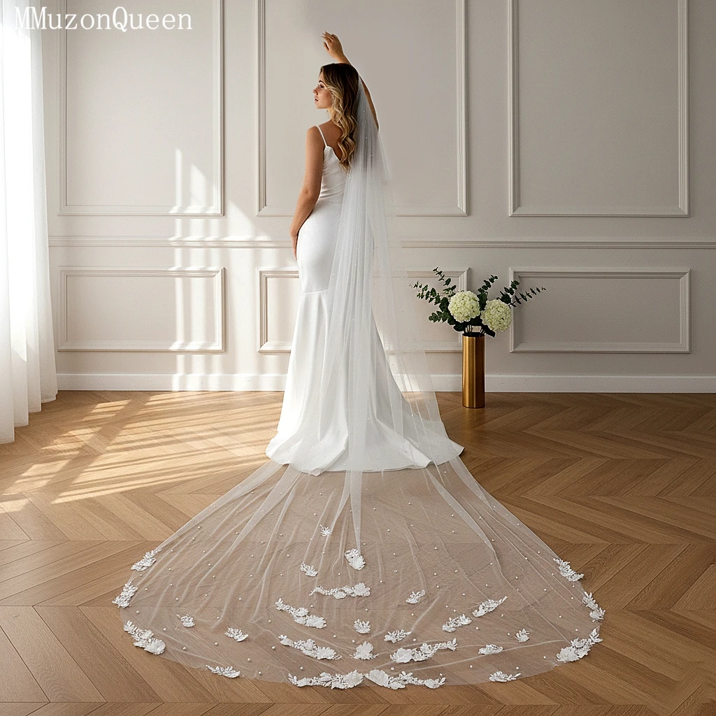 TOPQUEEN ثلاثية الأبعاد زهرة الحجاب الزفاف كاتدرائية الحجاب الزفاف مع كريم اللؤلؤ الأبيض مع مشط اكسسوارات الزفاف للتخصيص V52m #3