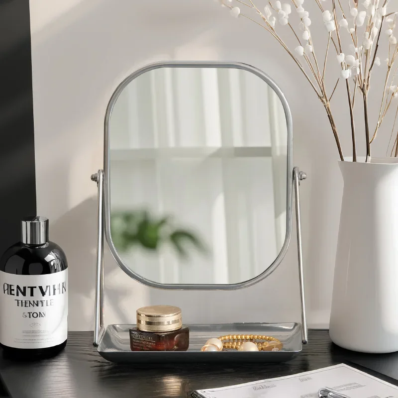 

360° Rotation Makeup Mirror Metal High-definition Desktop Dressing Mirror Adjustable Dormitory Beauty Mirror Round Small Mirror