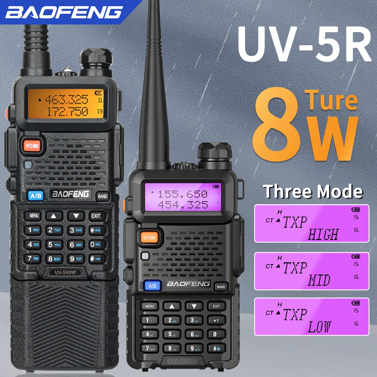 Рация Baofeng UV 5R 5 Вт 8 Вт Двухдиапазонная Любительская двухсторонняя радиосвязь УКВ УВЧ FM-радио Ручной приемопередатчик Охота 16 км