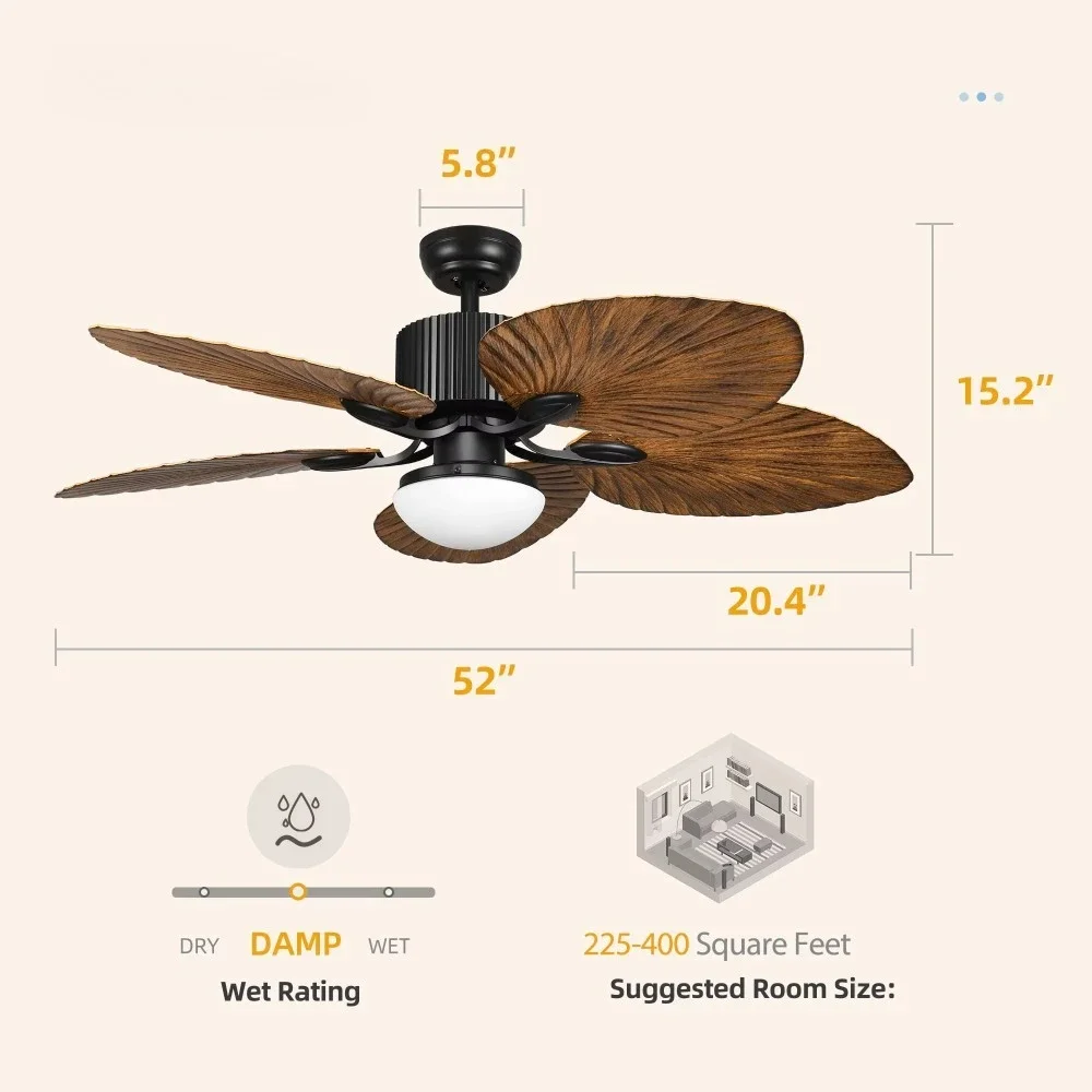 52 Inch Tropical Style Ceiling Fan Reversible DC Motor Memory Function 5 Leaf Blades Palm Island Ceiling Fan with Light - view 4