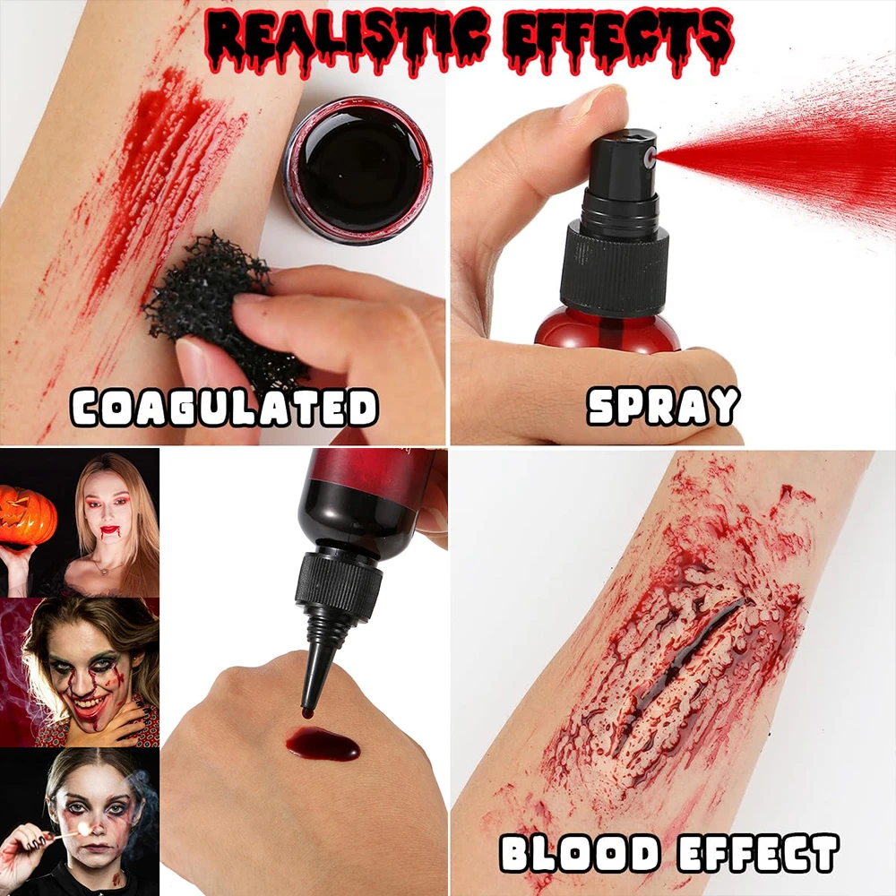 Spezialeffekte SFX Halloween-Make-up-Set – 12-Farben-Gesichts- und Körperbemalungspalette + Narbenwachs mit Spatel-Werkzeug + Kunstblut + Schwamm