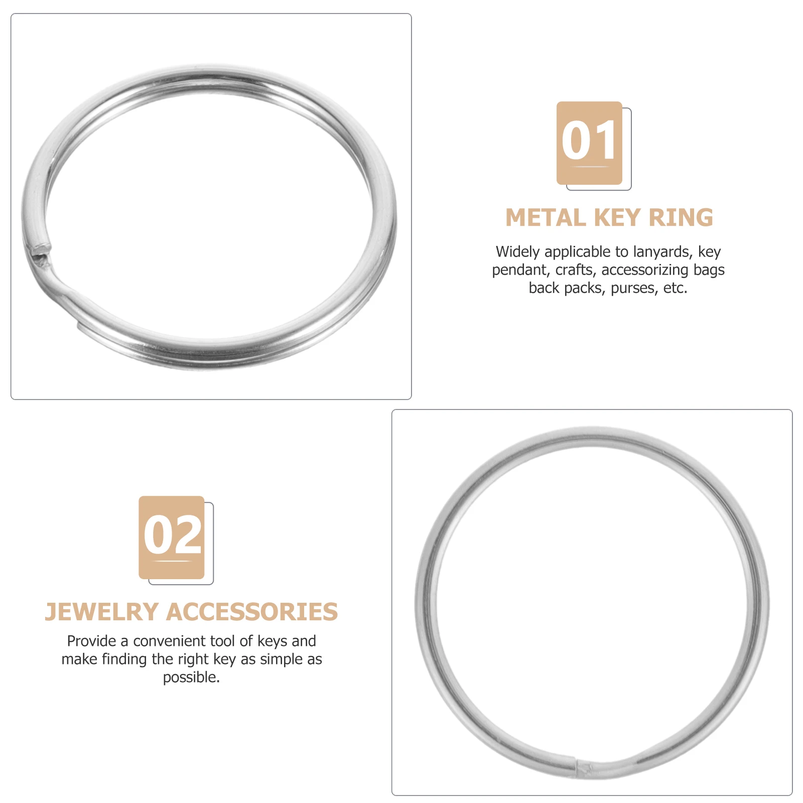 

100Pcs Key Rings Stainless Steel Diy Flat Circle Keychain Connectors Metal Craft Supplies Accessory