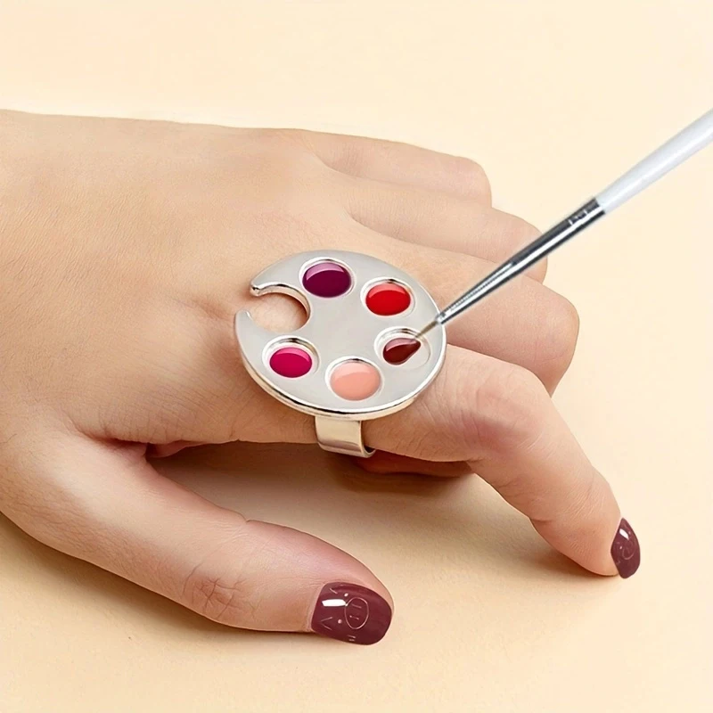 Paleta de mezcla de colores mini para arte de uñas, anillo con diseño de huella, para mezclar pinturas acrílicas y esmaltes 2027 5