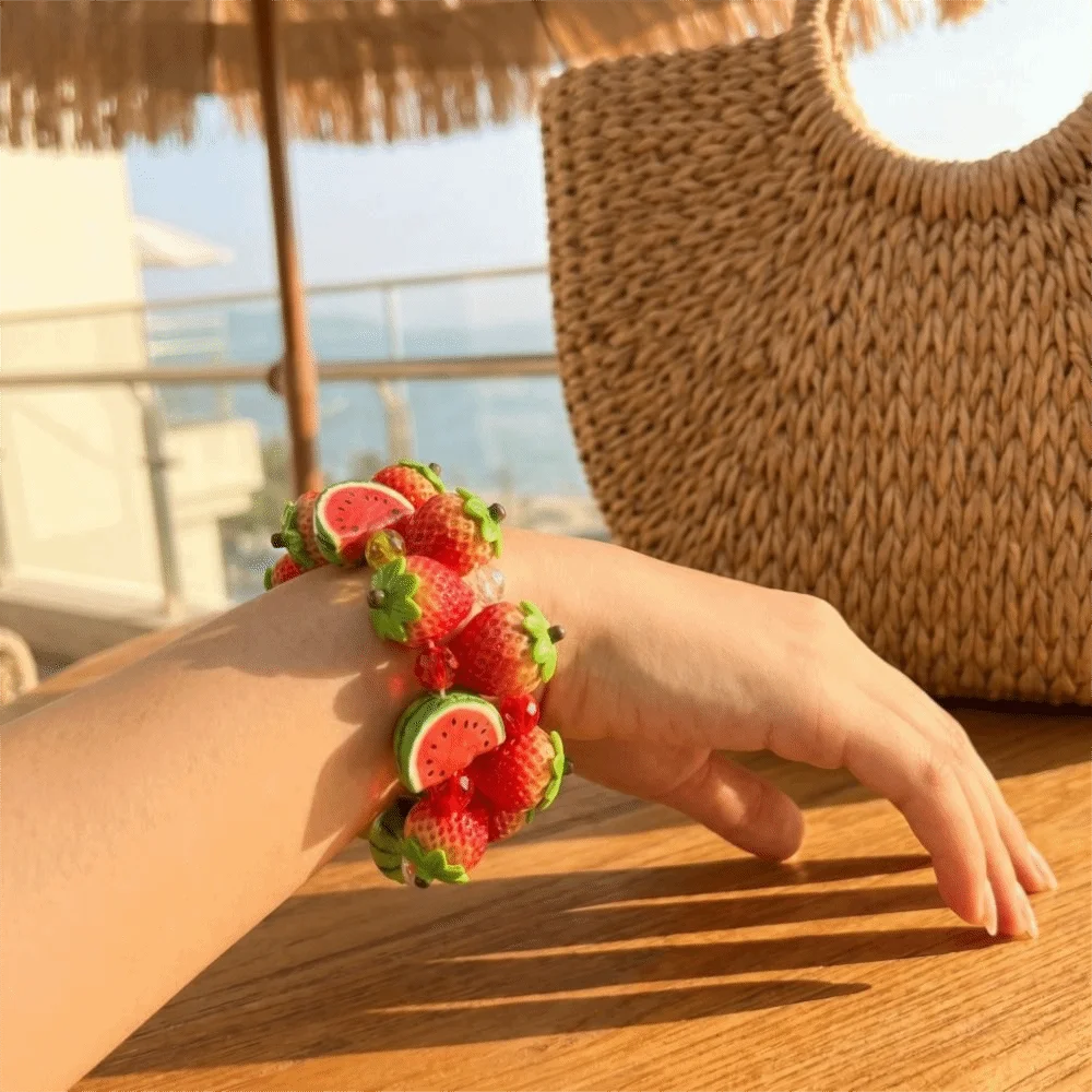 Hand Chain Resin Simulation Fruit Bracelet Beaded Dopamine Beads Bracelet Cartoon Persimmon Summer Bohemian Jewelry Party
