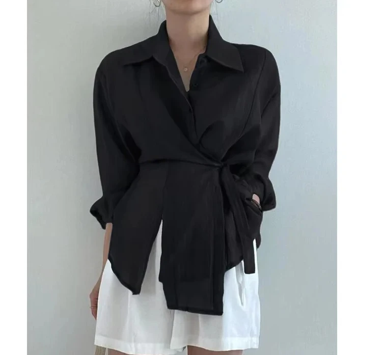 

Fashion Long Sleeve Irregular Women Shirt Loose Casual Sunscreen Blouse Elegant Office Women Button Ladies Shirts